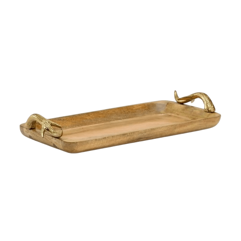 WOOD & ALUMINIUM SERVING TRAY (NATURAL & GOLD)